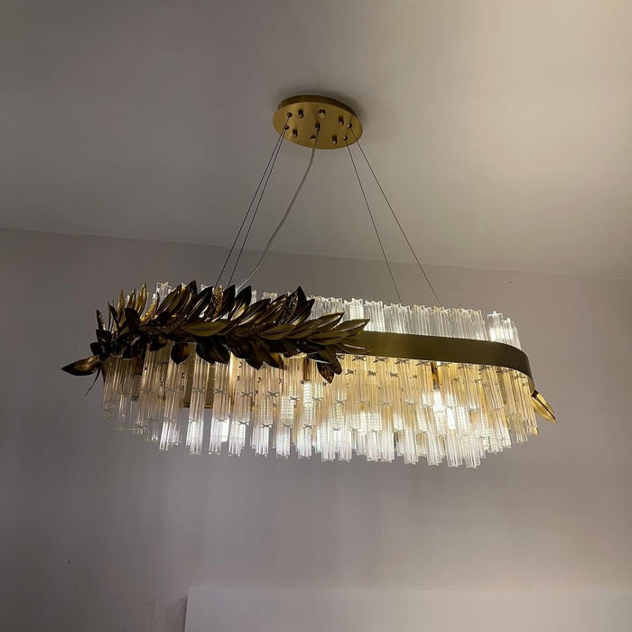 Modern Round/Rectangular Gold Leaves Crystal Chandelier for Living Room/Dining Room