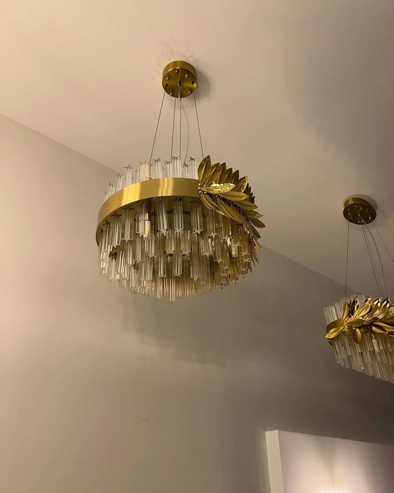 Modern Round/Rectangular Gold Leaves Crystal Chandelier for Living Room/Dining Room