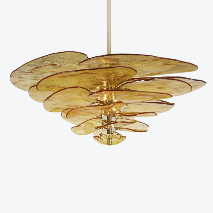 Modern Lilypad Amber Glass Chandelier for Low-ceiling