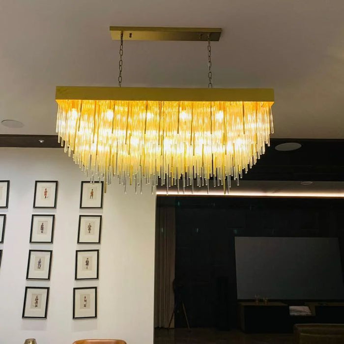 Modern Rectangular Waterfalls Glass Tubes Chandelier