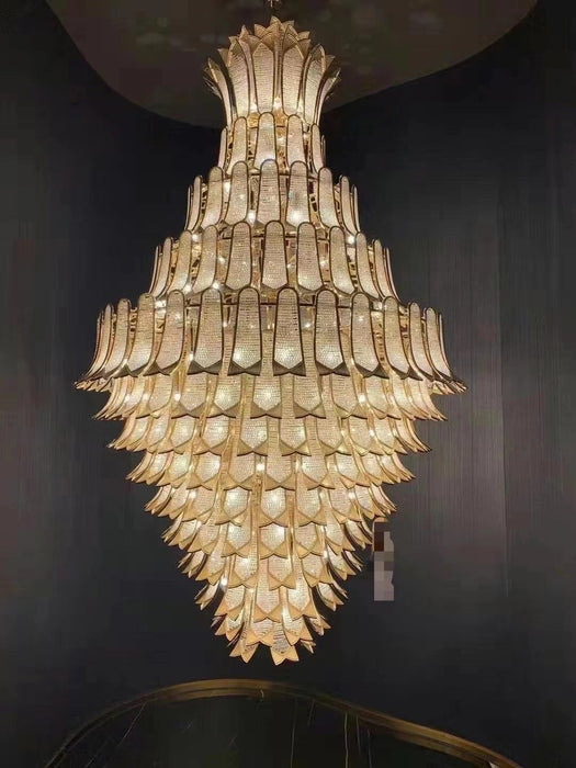 Extra Large Luxury Multi-tier Gold Pendant Glass Chandelier for Stairs/Large High-ceiling Room