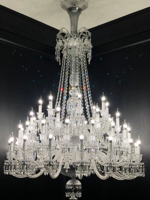 Light Luxury Classic Long Version Tiered Candle Light Crystal Chandelier for High-ceiling Rooms/Living Room