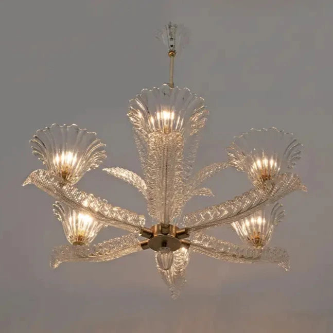 Vintage Italian 6-Arm Glass Chandelier for Low-ceiling Bedroom/Dining Room