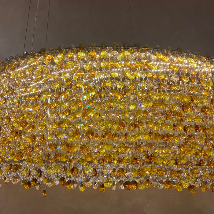 Lámpara de araña de cristal redonda/ondulada de lujo, luz moderna italiana, accesorio de iluminación decorativo para sala de estar/comedor
