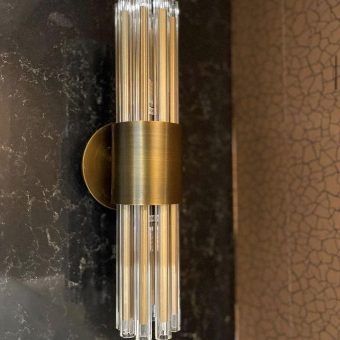 Modern Antique Brass and Glass Rod Wall Lamp