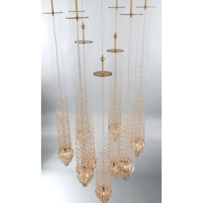 Modern Floating Blown Amber Glass Chandelier for High-ceiling