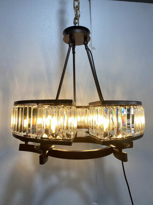 Decorative 6/ 8/ 10/ 12-Light Crystal Ceiling Chandelier Triangular Prism Island Light Fixture Metal Shade for Living Room