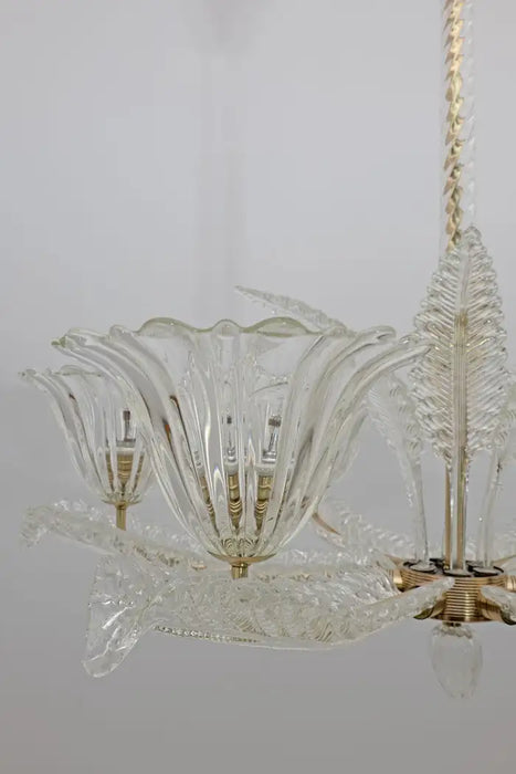 Vintage Italian 6-Arm Glass Chandelier for Low-ceiling Bedroom/Dining Room