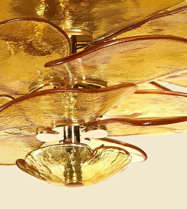 Modern Lilypad Amber Glass Chandelier for Low-ceiling