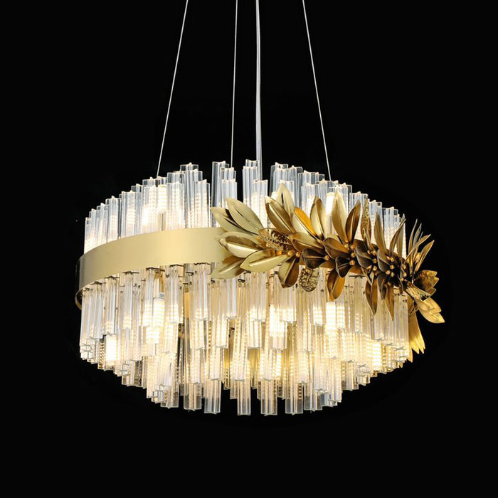 Modern Round/Rectangular Gold Leaves Crystal Chandelier for Living Room/Dining Room