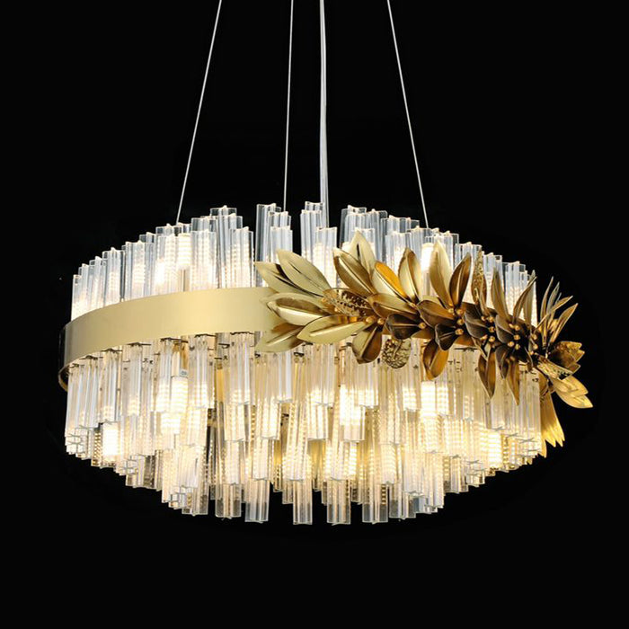 Modern Round/Rectangular Gold Leaves Crystal Chandelier for Living Room/Dining Room