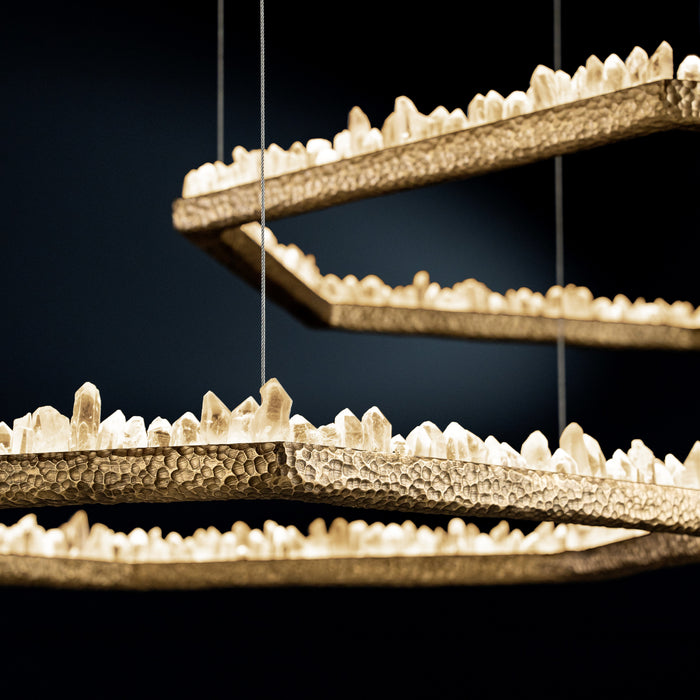 Hand Hammered Brass Natural Crystal Chandelier for High-ceiling/Low-ceiling