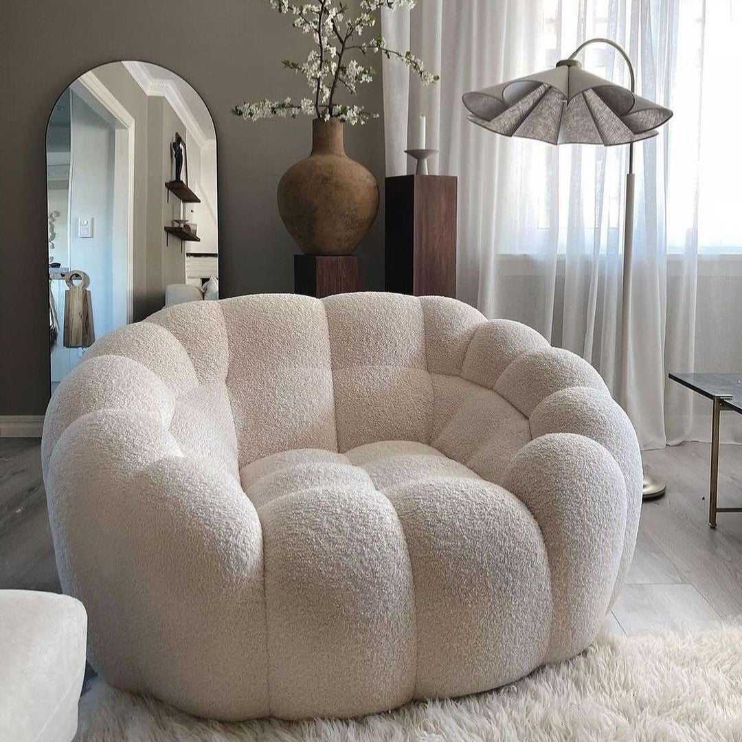 Fleece White Big Pumpkin Loveseat Sofa Chair — Lyfairs