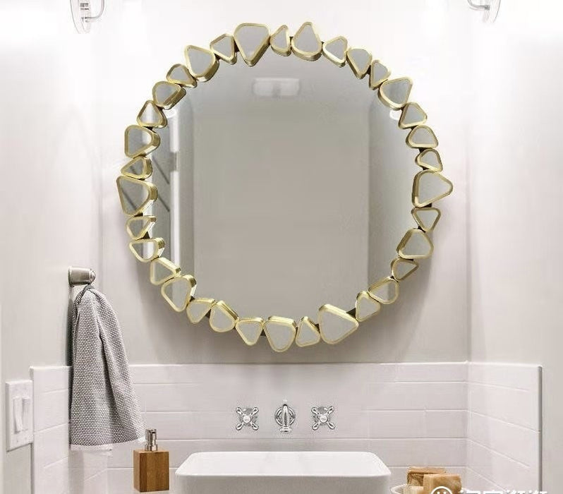 Decorazione moderna a specchio da parete con ciottoli rotondi in oro di grandi dimensioni