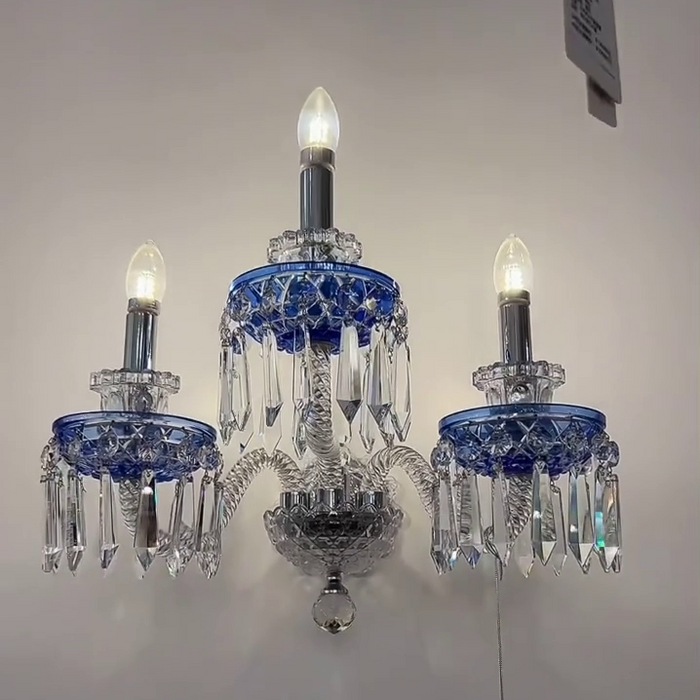 Luxury 3-Candle Blue Crystal Wall Light