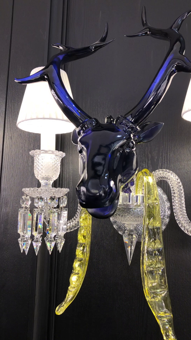 Traditional Colorful Candle Branch Blue Deer Crystal Chandelier for Living Room/Dining Room