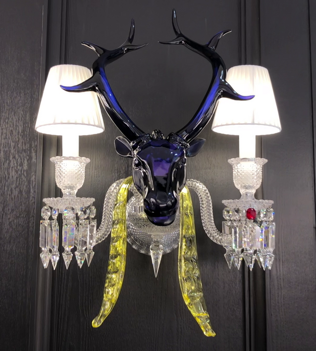 Traditional Colorful Candle Branch Blue Deer Crystal Chandelier for Living Room/Dining Room