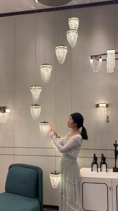 Modern Floating Crystal Conch Chandelier for High-ceiling