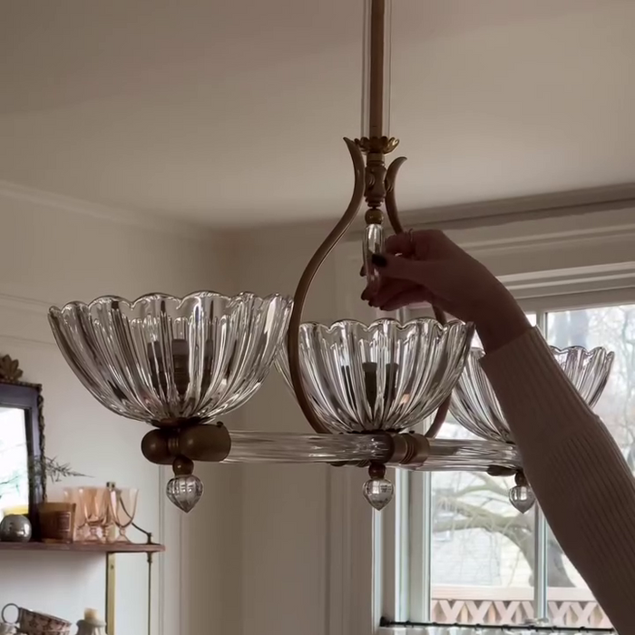 Vintage French Style Linear Glass Chandelier for Dining Room/Kitchen Island/Farmhouse