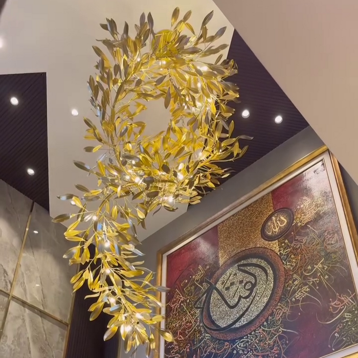 Modern Gold Leaves Tree Chandelier for High-ceiling