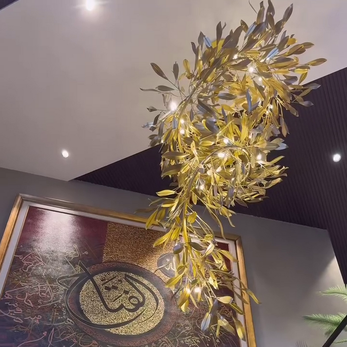 Modern Gold Leaves Tree Chandelier for High-ceiling