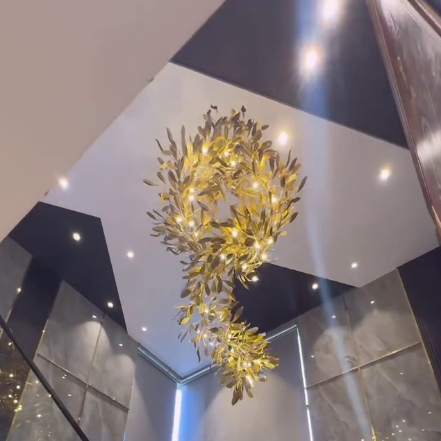 Modern Gold Leaves Tree Chandelier for High-ceiling