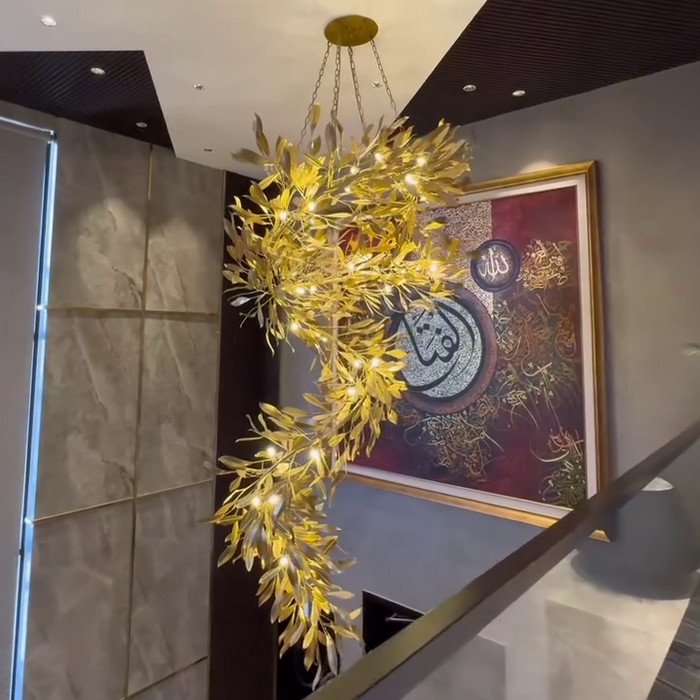 Modern Gold Leaves Tree Chandelier for High-ceiling