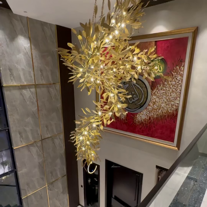 Modern Gold Leaves Tree Chandelier for High-ceiling