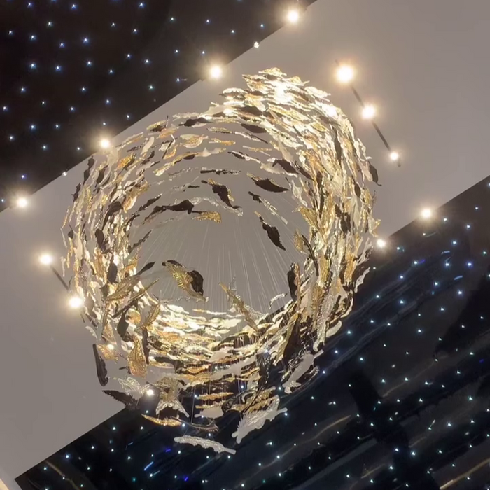 Luxury Spiral Floating Glass Feather Chandelier for High-ceiling/Hotel/Restaurant