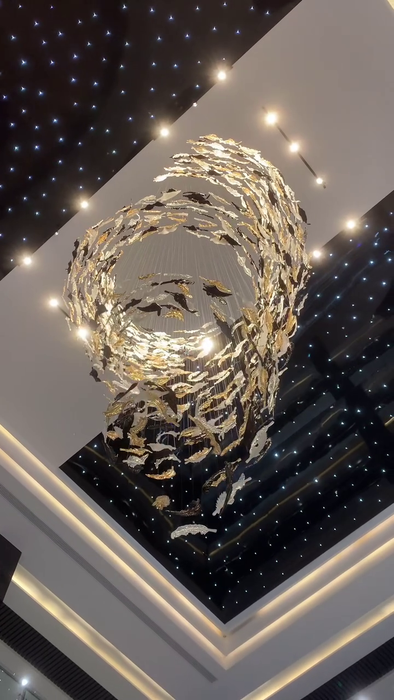 Luxury Spiral Floating Glass Feather Chandelier for High-ceiling/Hotel/Restaurant