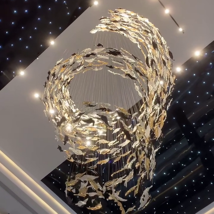 Luxury Spiral Floating Glass Feather Chandelier for High-ceiling/Hotel/Restaurant