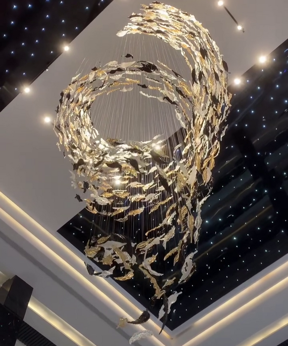 Luxury Spiral Floating Glass Feather Chandelier for High-ceiling/Hotel/Restaurant