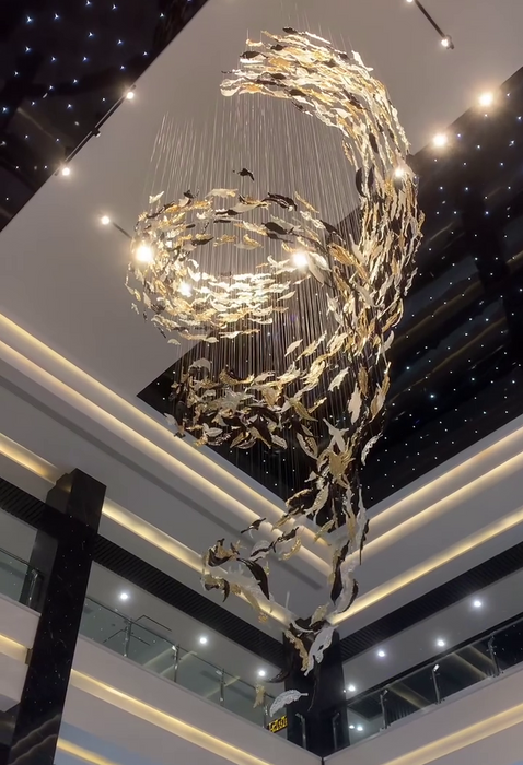 Luxury Spiral Floating Glass Feather Chandelier for High-ceiling/Hotel/Restaurant