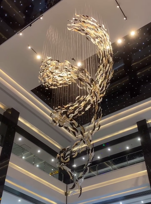 Luxury Spiral Floating Glass Feather Chandelier for High-ceiling/Hotel/Restaurant