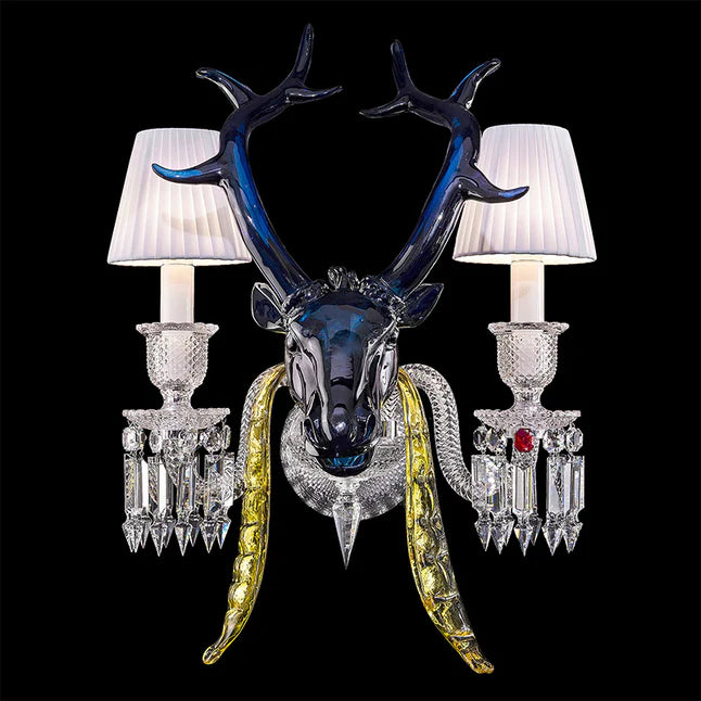 Traditional Colorful Candle Branch Blue Deer Wall Lamp