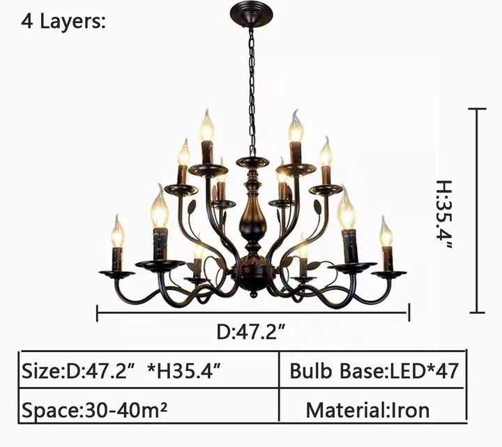 Vintage Country Style Multi-layer Iron Electronic Candle Chandelier for Study / Living Room / Cafe