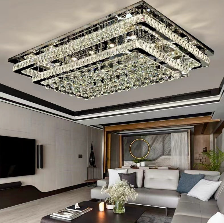 Extra Large Two Layers Rectangle Crystal Flush Mount Chandelier for Li ...