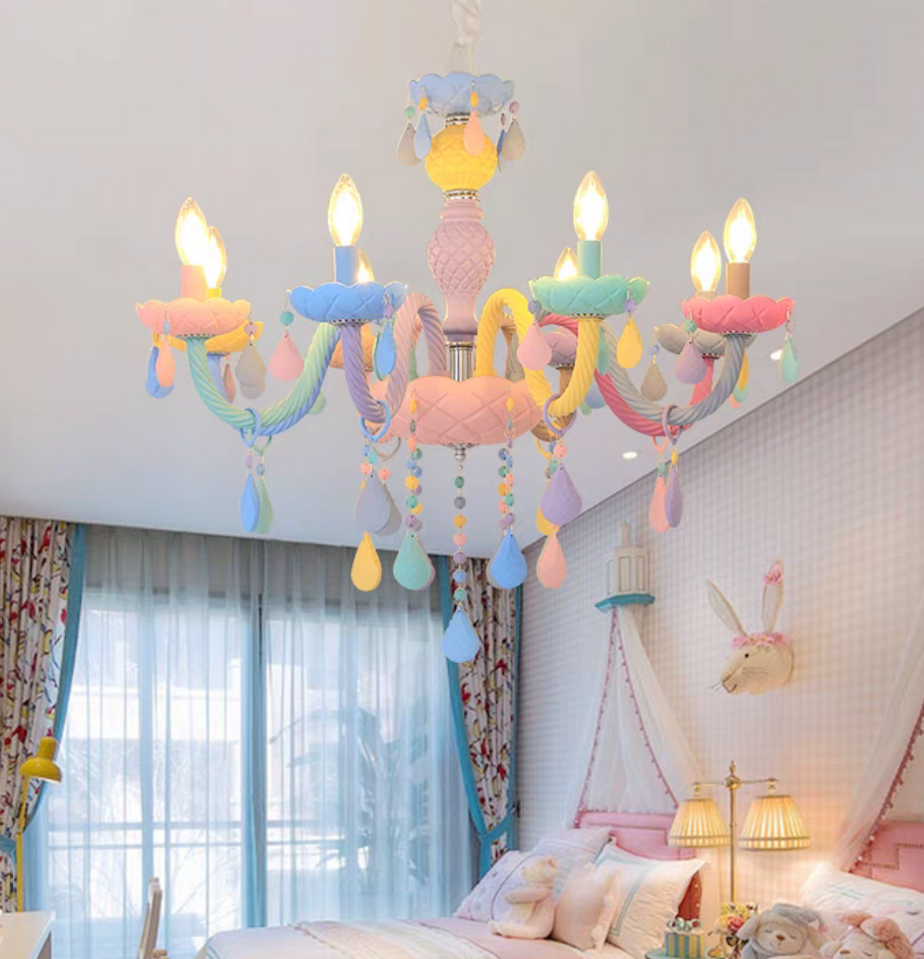 Macaron Stained Glass Pendant Girls Cream Wind Chandelier for Bedroom ...