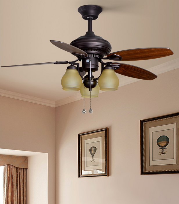 American Rustic 5-Blade Walnut Fan Light Flower Bud Pendant Chandelier for Living Room/Bedroom