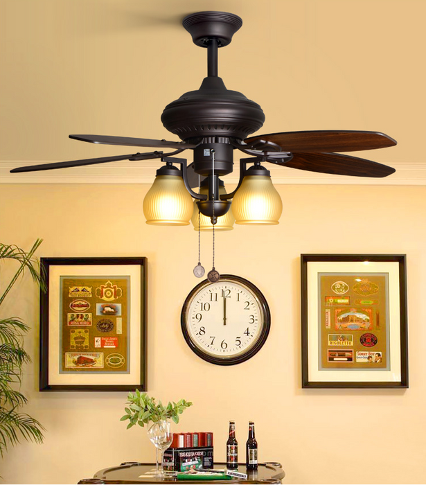 American Rustic 5-Blade Walnut Fan Light Flower Bud Pendant Chandelier for Living Room/Bedroom