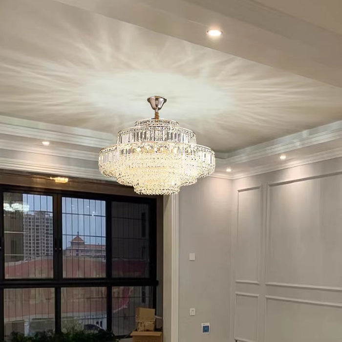 Lampadario a sospensione moderno e di lusso a più livelli con asta di cristallo di diamante per soggiorno/sala da pranzo