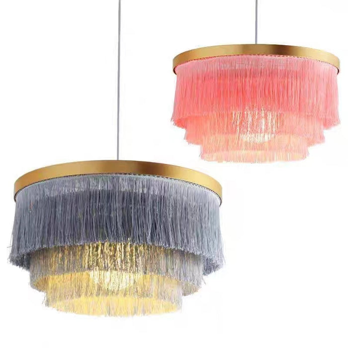 Modern Colorful Round Tiered Tassel Pendant Chandelier for Living/Dining Room/Bedroom