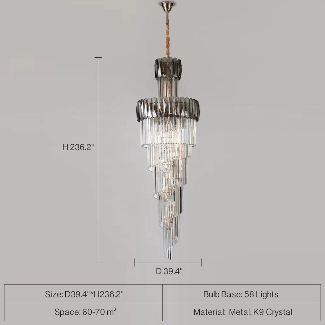 Luxury Extra Large D39 4 H236 2 58 Lights Foyer Spiral Staircase   D39.4  H236.2 1099x1099 