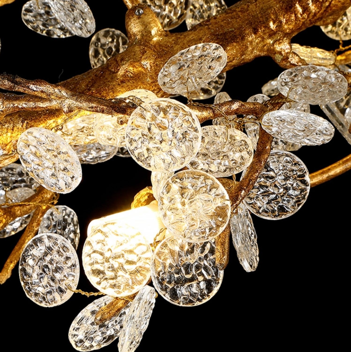 Elegant Brass Branch Chandelier Crystal Leaves Pendant Light For Livin ...