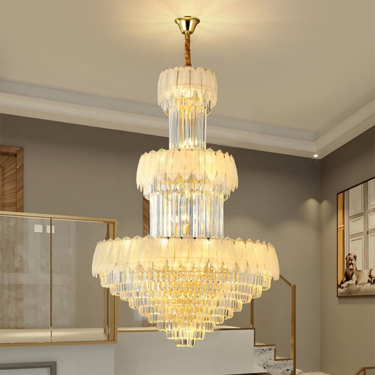 Extra Large Crystal Feather Style Chandelier Loft Foyer Staircase High ...