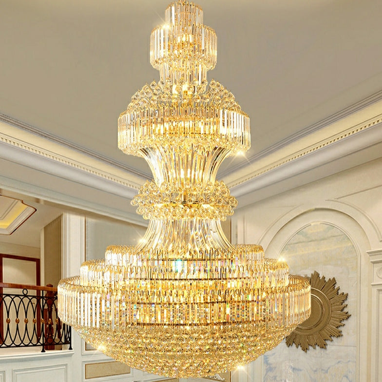 Golden Era Grand Cascade Clear Crystal Chandelier for High-ceiling ...