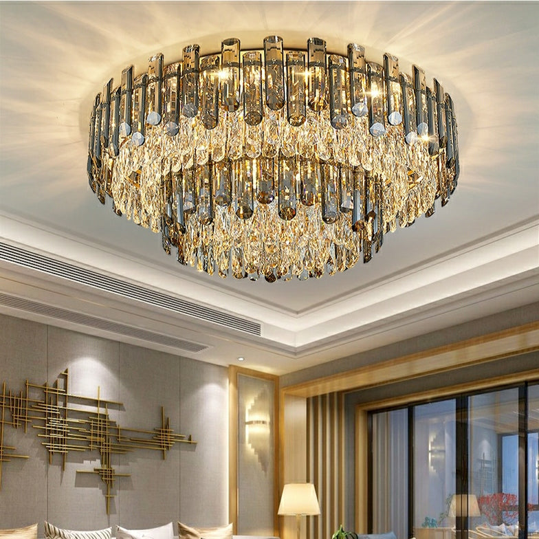 Luxury Large Flush Mounted K9 Crystal Bedroom Chandelier Round Ceiling ...