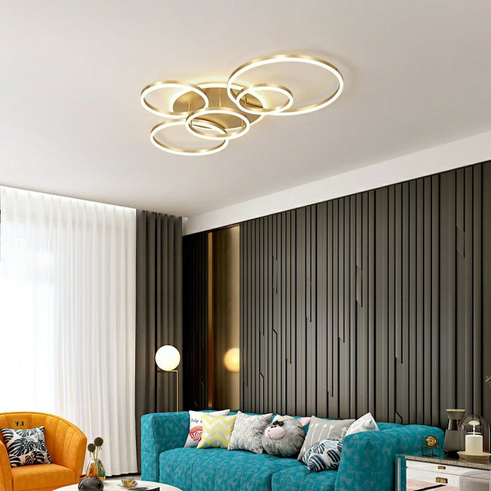 5 Light Gold Body Modern LED Ring Chandelier for Dining Living Room Lamp