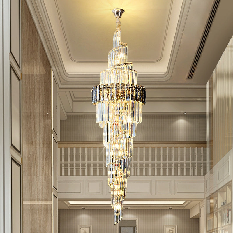 Spiral High Ceiling Light Fixture Long Crystal Chandelier For Foyer St ...