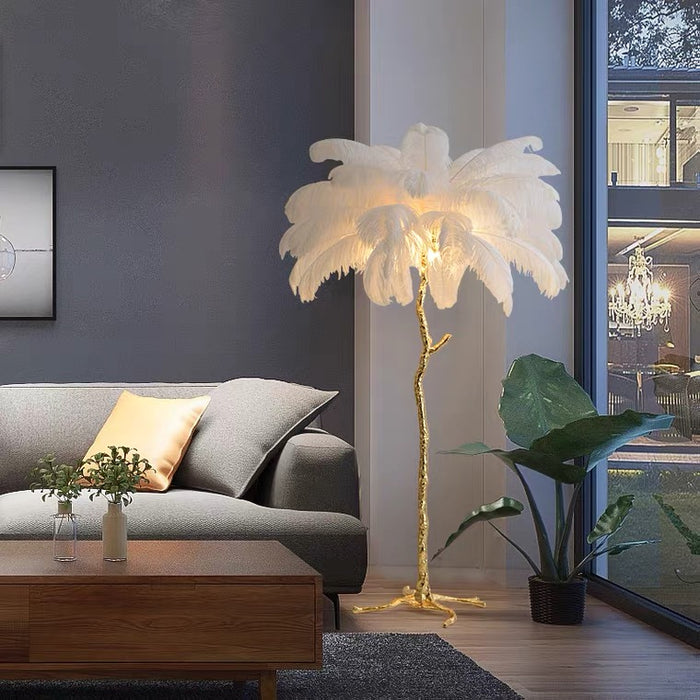 schuifelen Leugen verzoek Ostrich Feather Floor Lamp Living Room Pure Copper Luxury Tree-Shaped —  Lyfairs